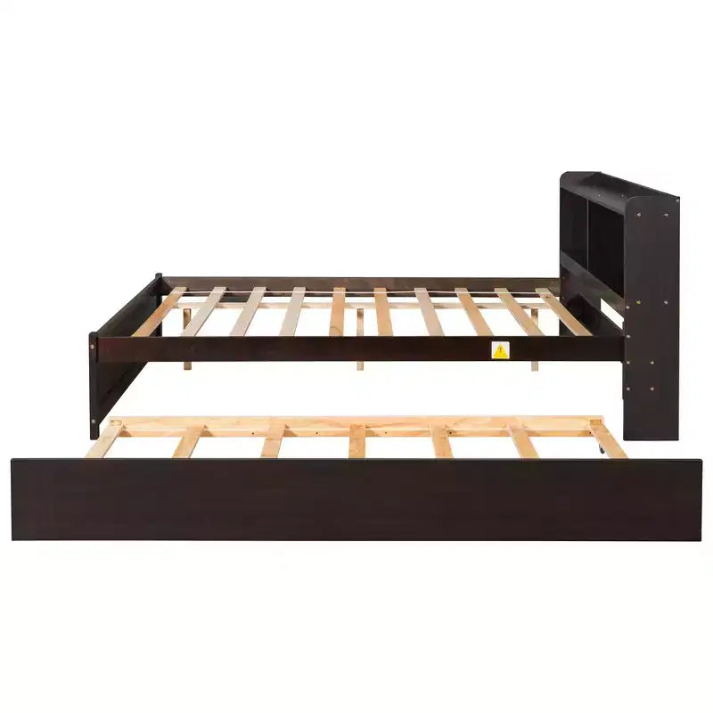 Whisen Full Size Bed & Bed Frame with Trundle and Bookcase Headboard