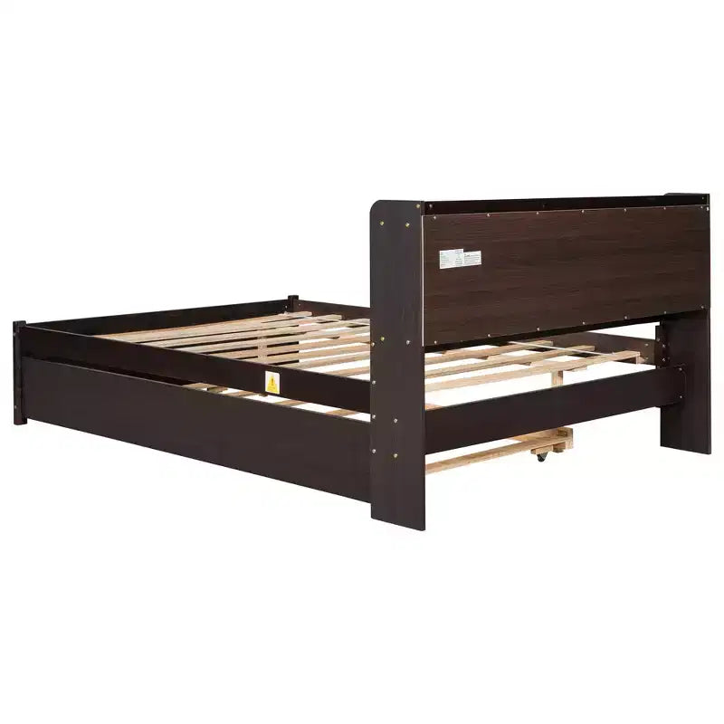 Whisen Full Size Bed & Bed Frame with Trundle and Bookcase Headboard