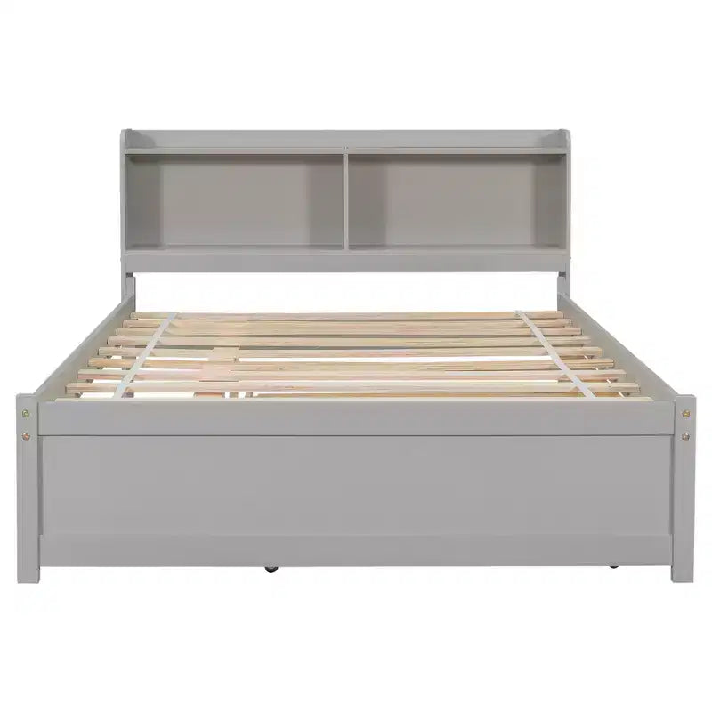 Whisen Full Size Bed & Bed Frame with Trundle and Bookcase Headboard