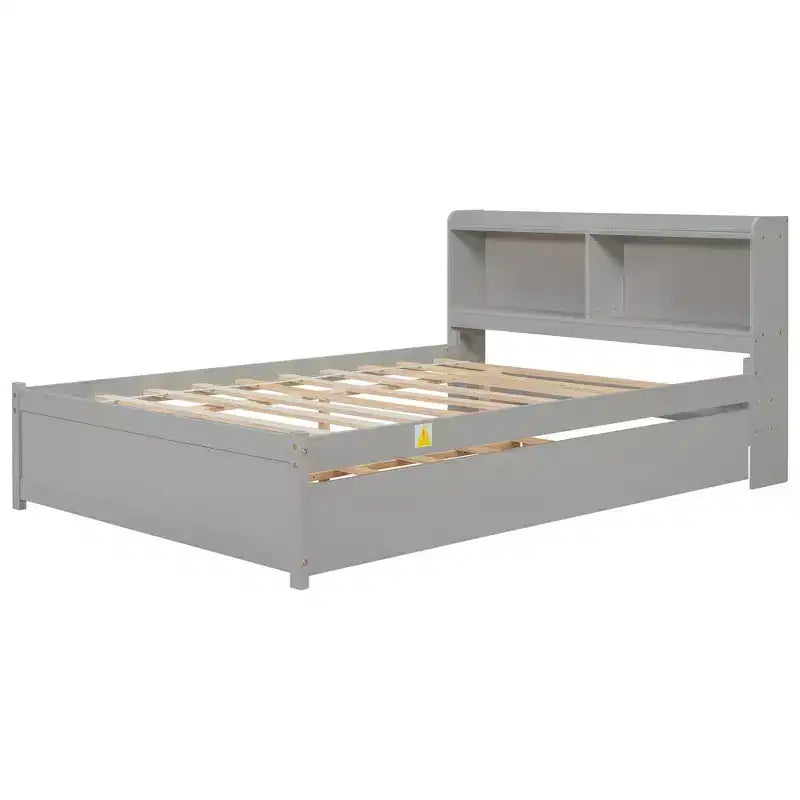 Whisen Full Size Bed & Bed Frame with Trundle and Bookcase Headboard