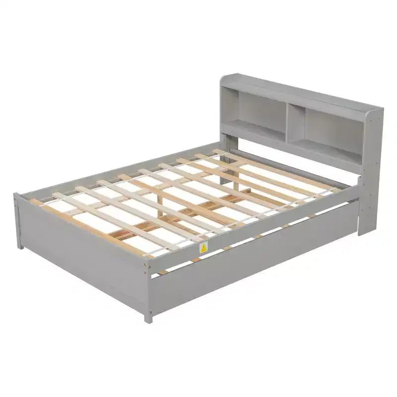Whisen Full Size Bed & Bed Frame with Trundle and Bookcase Headboard