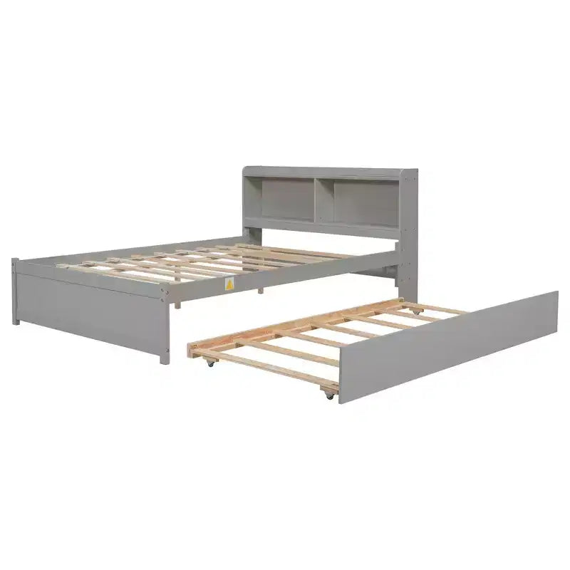 Whisen Full Size Bed & Bed Frame with Trundle and Bookcase Headboard