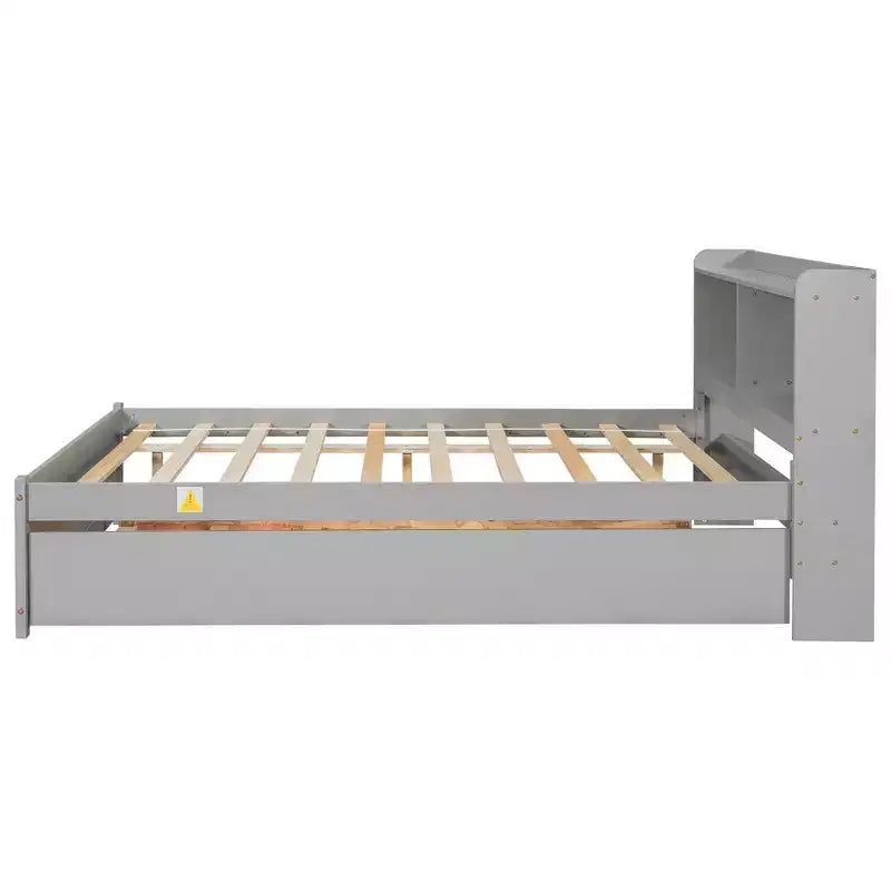 Whisen Full Size Bed & Bed Frame with Trundle and Bookcase Headboard