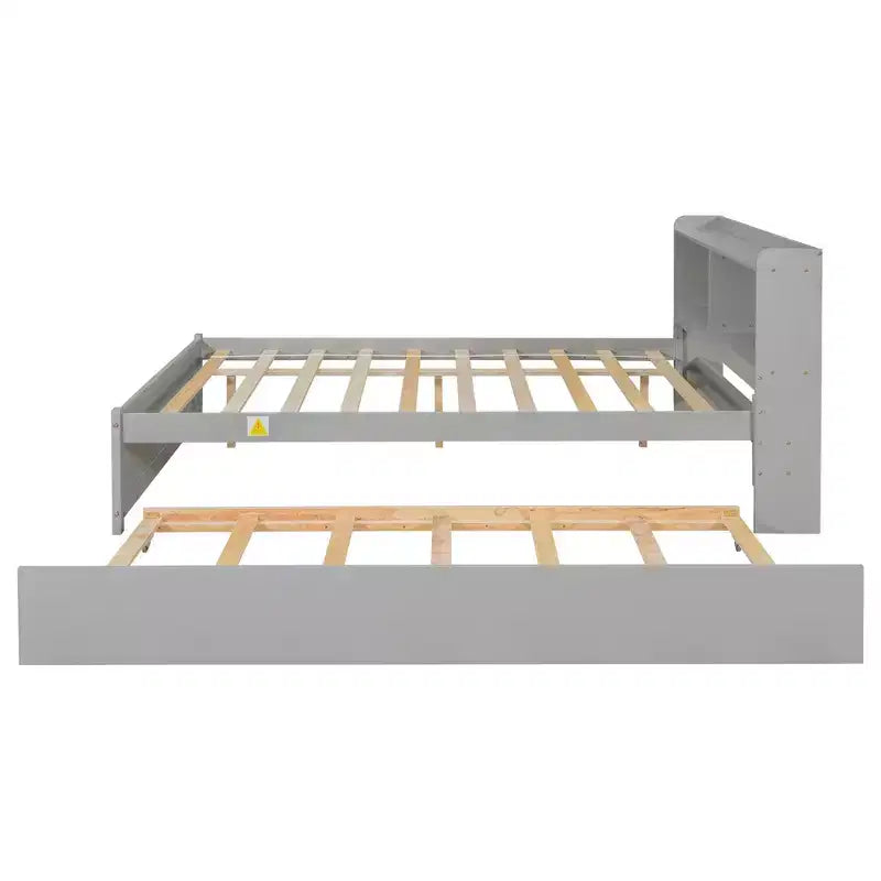 Whisen Full Size Bed & Bed Frame with Trundle and Bookcase Headboard