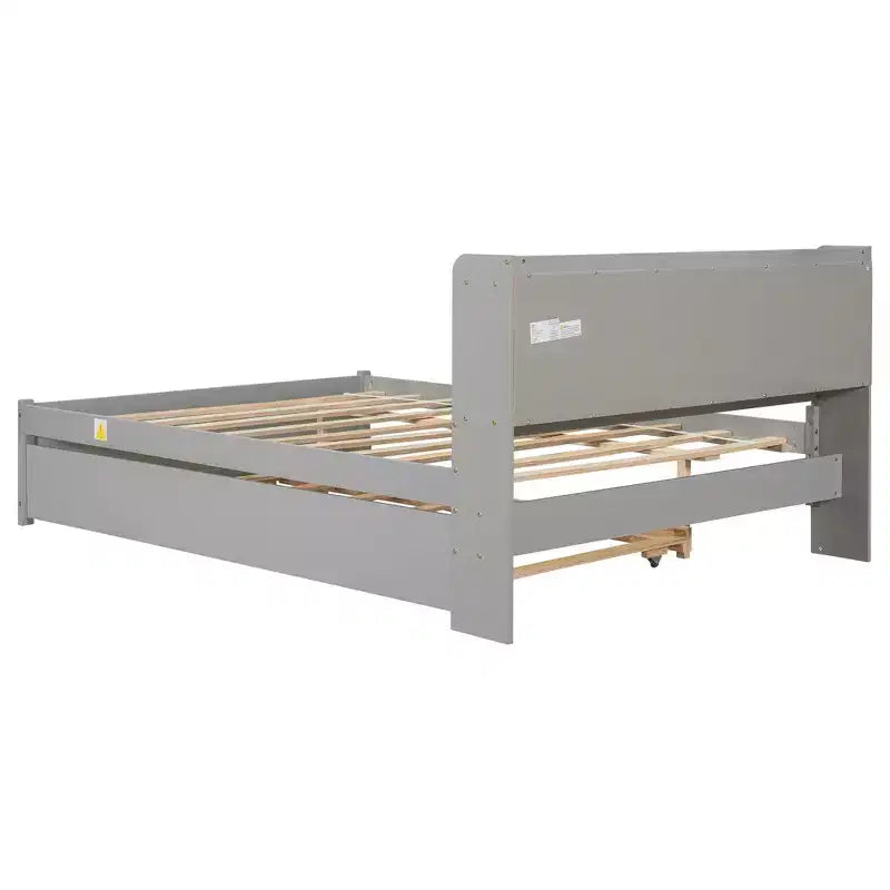 Whisen Full Size Bed & Bed Frame with Trundle and Bookcase Headboard
