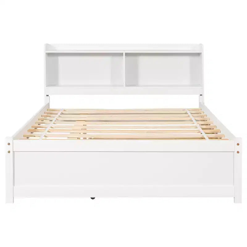 Whisen Full Size Bed & Bed Frame with Trundle and Bookcase Headboard