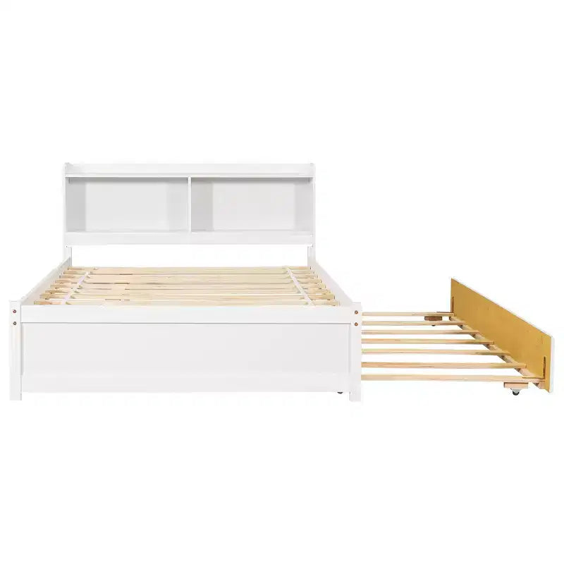 Whisen Full Size Bed & Bed Frame with Trundle and Bookcase Headboard