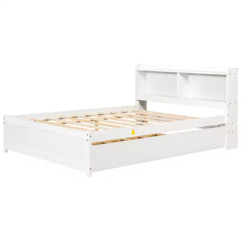 Whisen Full Size Bed & Bed Frame with Trundle and Bookcase Headboard