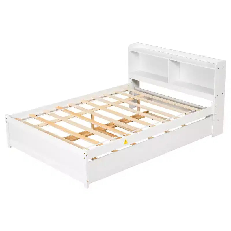 Whisen Full Size Bed & Bed Frame with Trundle and Bookcase Headboard