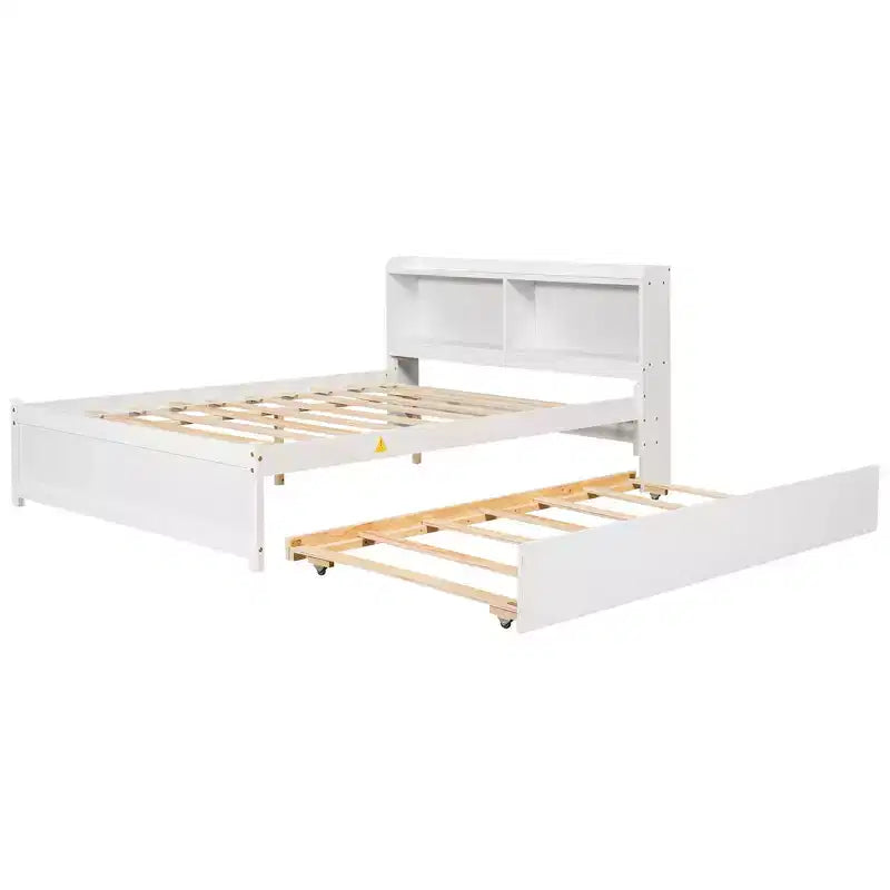 Whisen Full Size Bed & Bed Frame with Trundle and Bookcase Headboard