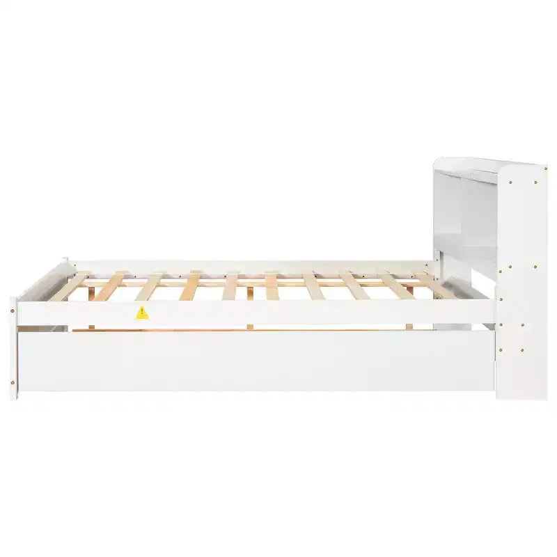Whisen Full Size Bed & Bed Frame with Trundle and Bookcase Headboard