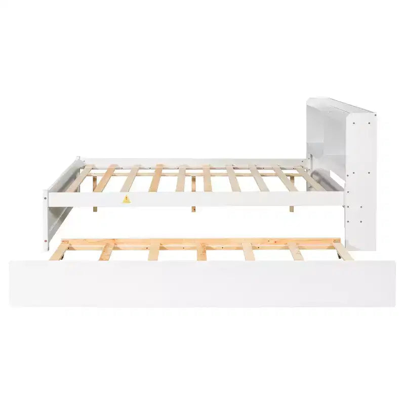 Whisen Full Size Bed & Bed Frame with Trundle and Bookcase Headboard
