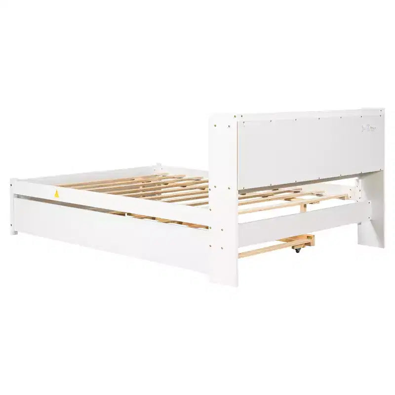 Whisen Full Size Bed & Bed Frame with Trundle and Bookcase Headboard