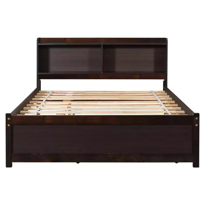 Whisen Full Size Bed & Bed Frame with Trundle and Bookcase Headboard