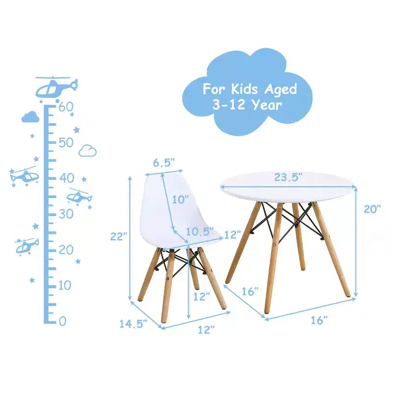 Costway Kids Table & 2 Chairs Set Solid Construction Mid-Century Dining Table Toddler