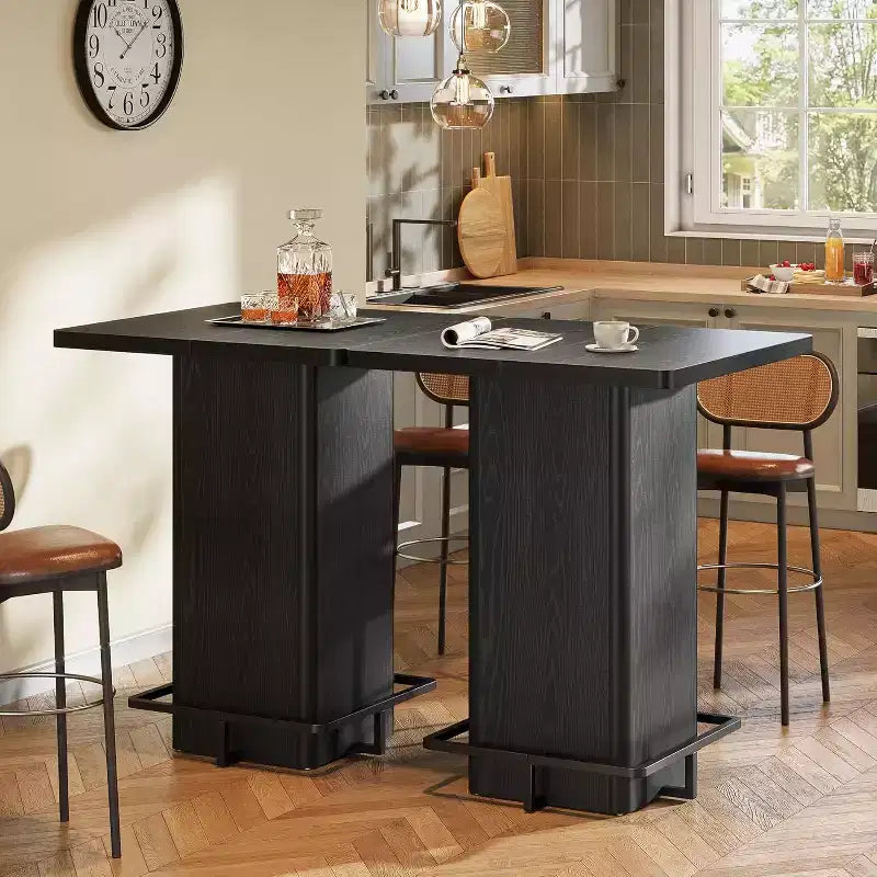 Lantine Square Bar Table, 39.37 High Wooden Bistro Pub Table with Metal Frame Footrest for Dining Coffee Cocktail Living Room, Small Space