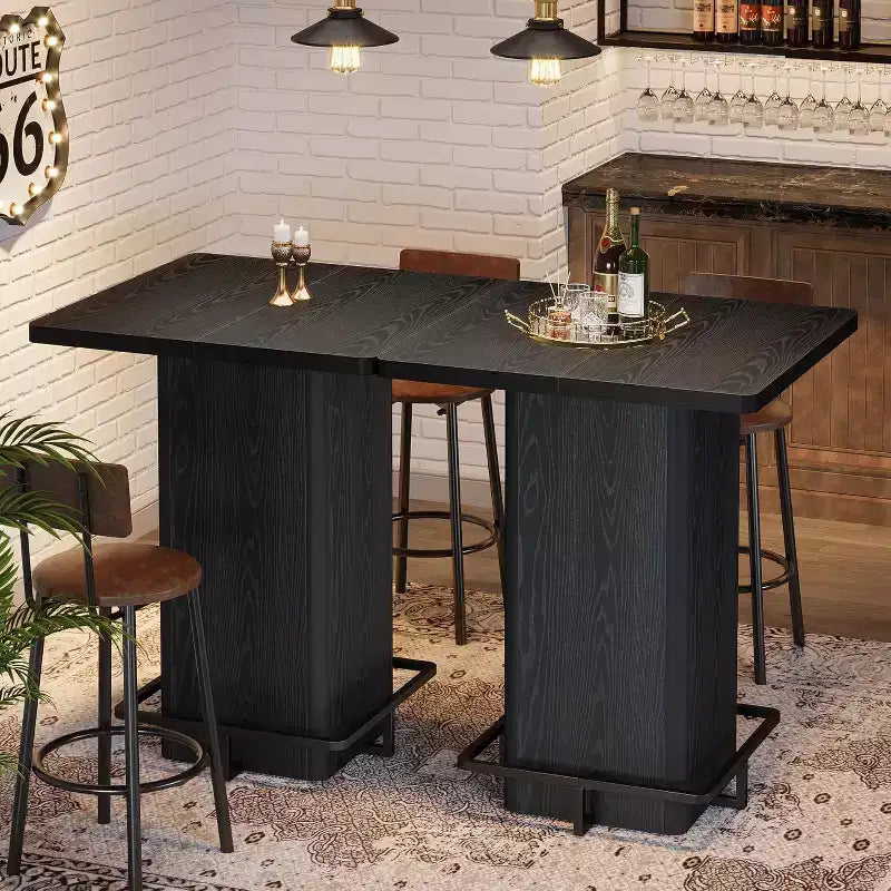 Lantine Square Bar Table, 39.37 High Wooden Bistro Pub Table with Metal Frame Footrest for Dining Coffee Cocktail Living Room, Small Space