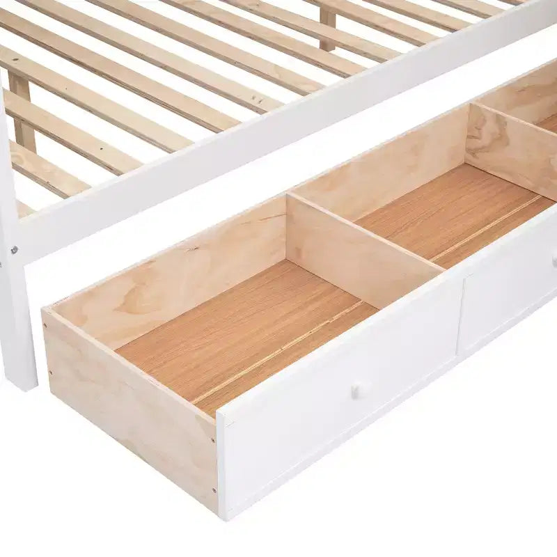 Luxystar Twin Over Twin Over Full L-shaped Bunk Bed With Drawers, Desk, Shelves and Armoire