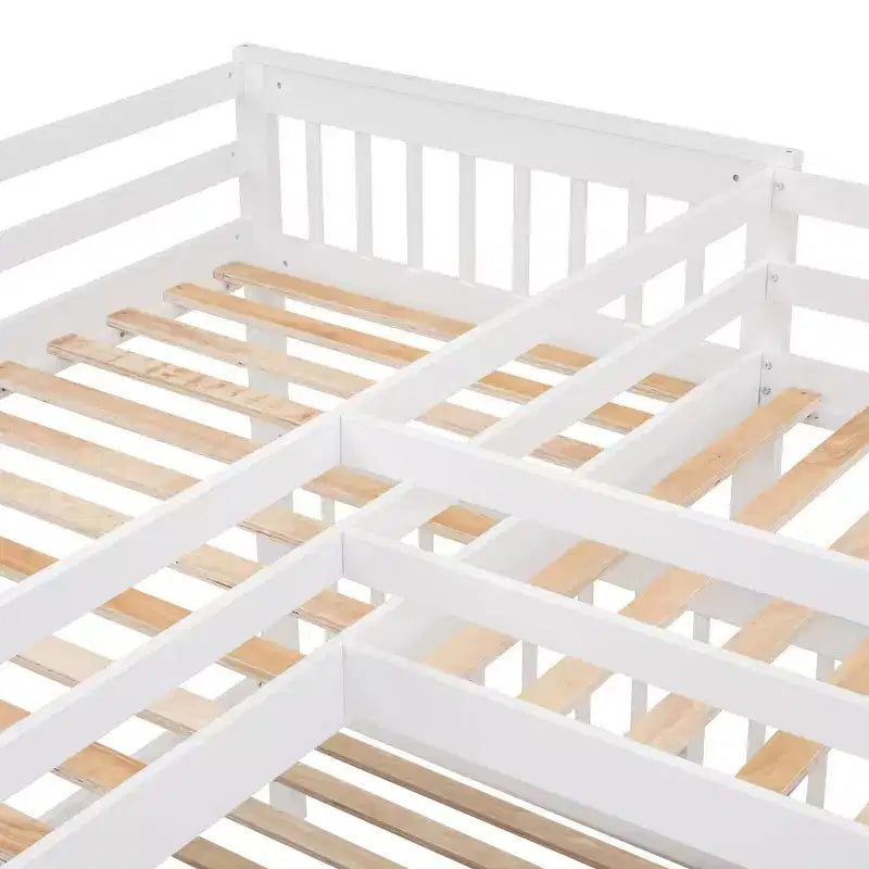 Luxystar Twin Over Twin Over Full L-shaped Bunk Bed With Drawers, Desk, Shelves and Armoire