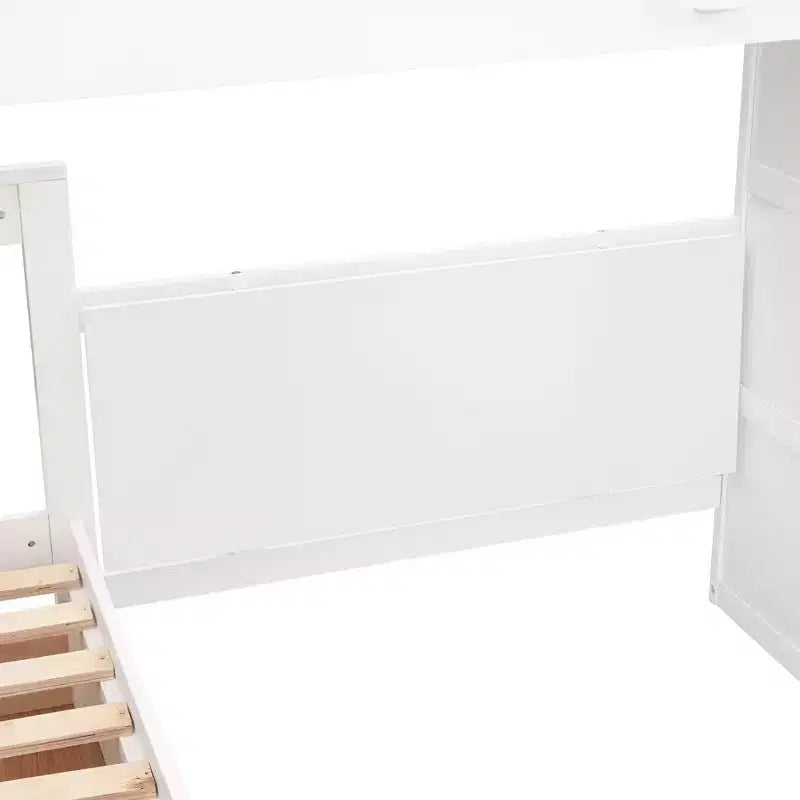 Luxystar Twin Over Twin Over Full L-shaped Bunk Bed With Drawers, Desk, Shelves and Armoire