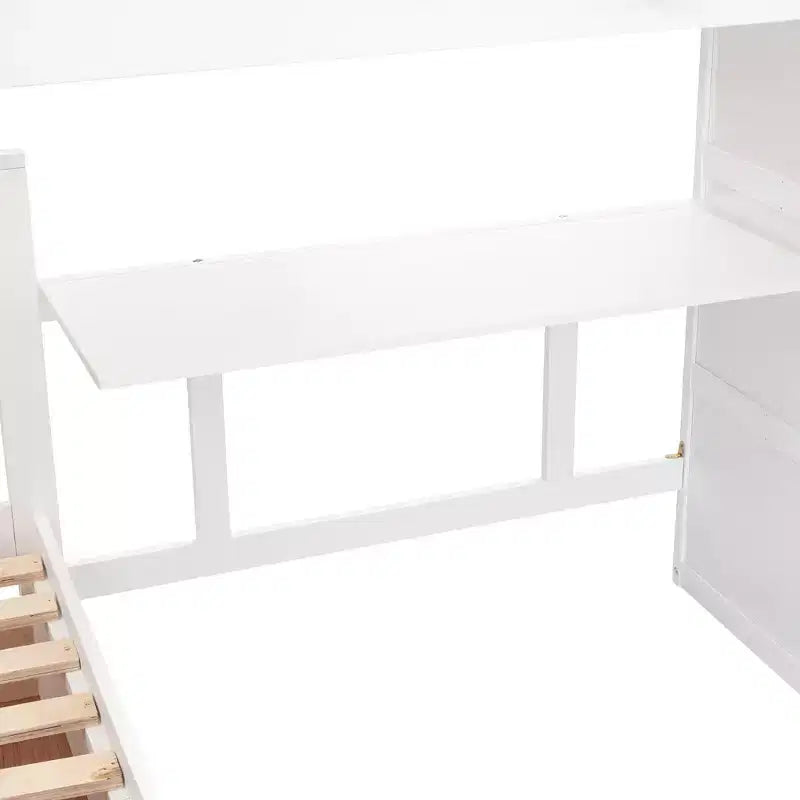 Luxystar Twin Over Twin Over Full L-shaped Bunk Bed With Drawers, Desk, Shelves and Armoire