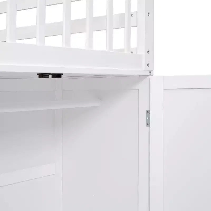 Luxystar Twin Over Twin Over Full L-shaped Bunk Bed With Drawers, Desk, Shelves and Armoire