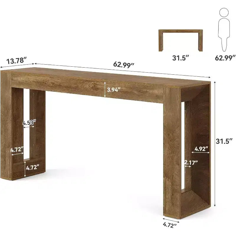 Lantine 63-Inch Long Console Table, Farmhouse Wooden Sofa Table for Living Room, Entryway, Hallway, Foyer, Brown