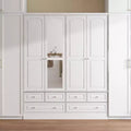 Famapy 3-Door Wardrobe with Mirror,6 Drawers,Adjustable Shelves and Recessed Top Storage Armoire for Bedroom