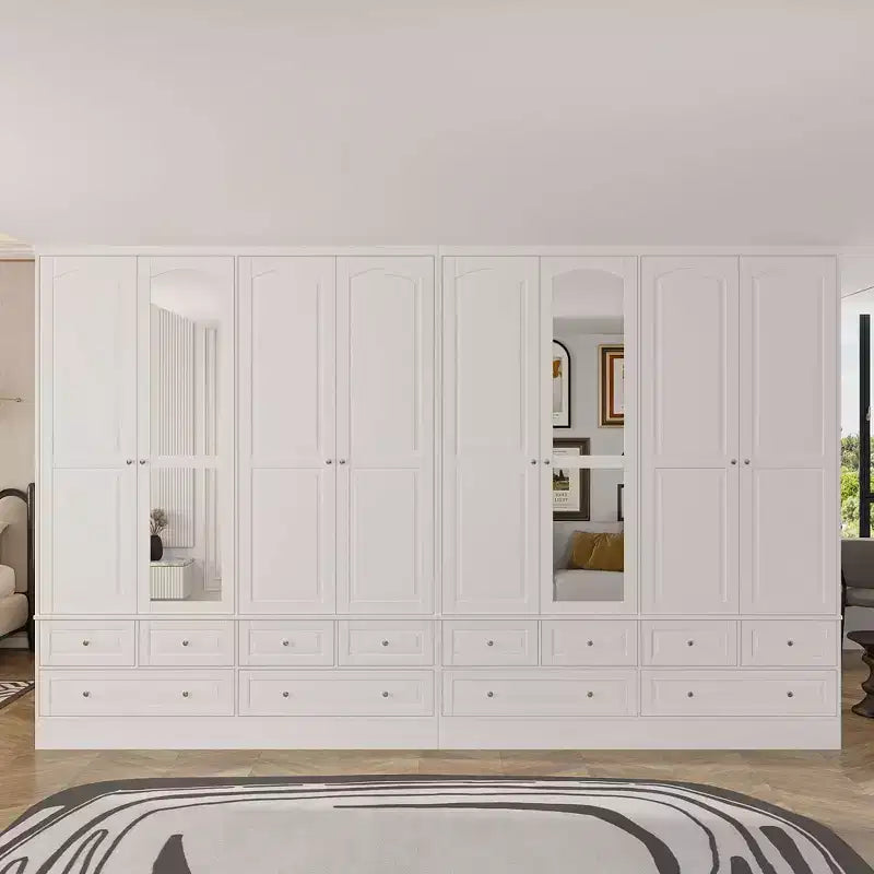 Famapy 3-Door Wardrobe with Mirror,6 Drawers,Adjustable Shelves and Recessed Top Storage Armoire for Bedroom