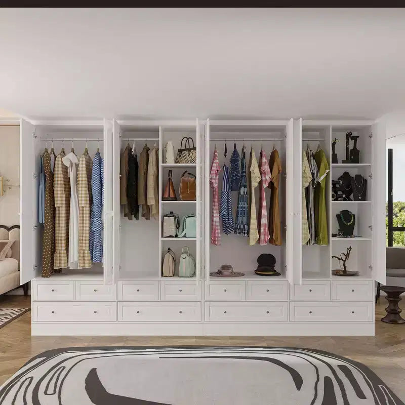 Famapy 3-Door Wardrobe with Mirror,6 Drawers,Adjustable Shelves and Recessed Top Storage Armoire for Bedroom