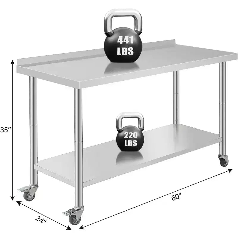 Stainless Steel Work Table 60x24x35, Heavy-Duty Prep Table with Adjustable Undershelf for Kitchen, Restaurant, Home, Hotel & Workstation.
