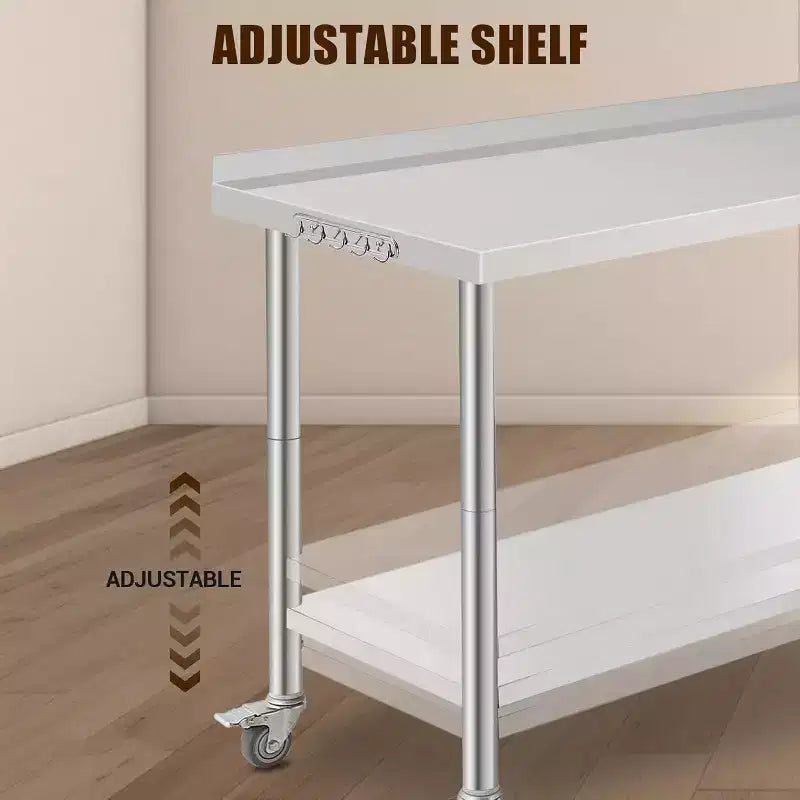 Stainless Steel Work Table 60x24x35, Heavy-Duty Prep Table with Adjustable Undershelf for Kitchen, Restaurant, Home, Hotel & Workstation.