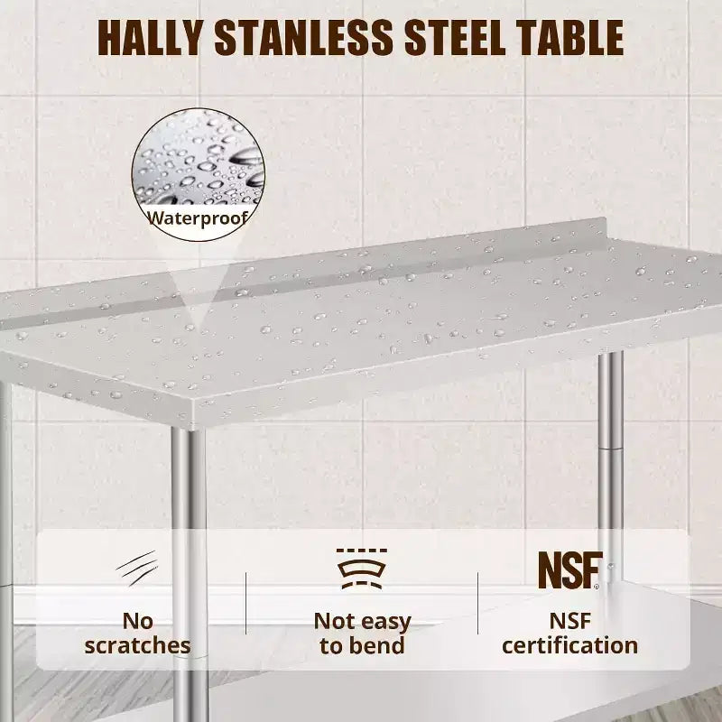 Stainless Steel Work Table 60x24x35, Heavy-Duty Prep Table with Adjustable Undershelf for Kitchen, Restaurant, Home, Hotel & Workstation.