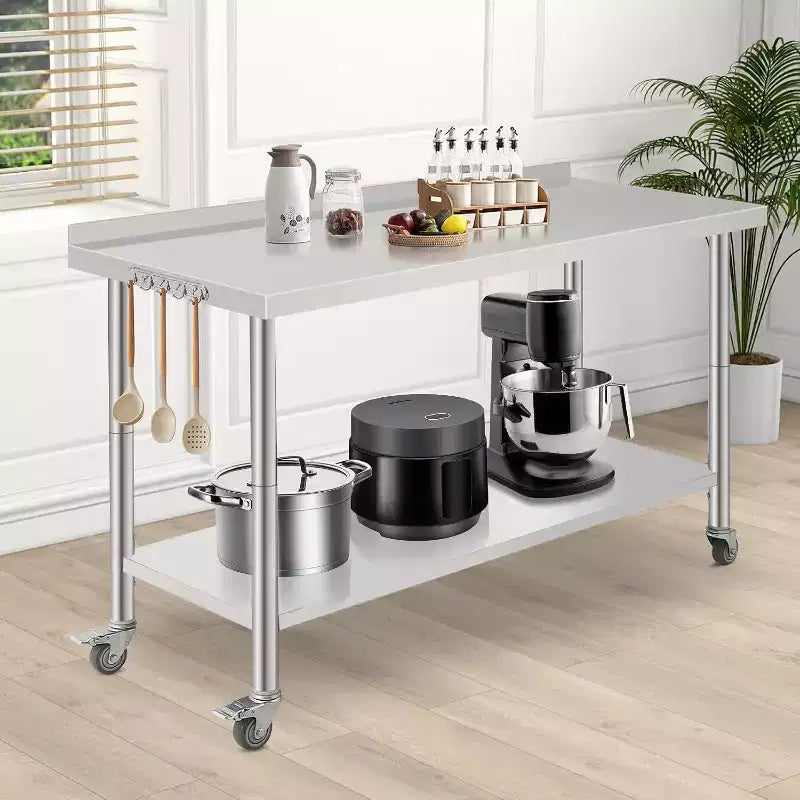 Stainless Steel Work Table 60x24x35, Heavy-Duty Prep Table with Adjustable Undershelf for Kitchen, Restaurant, Home, Hotel & Workstation.