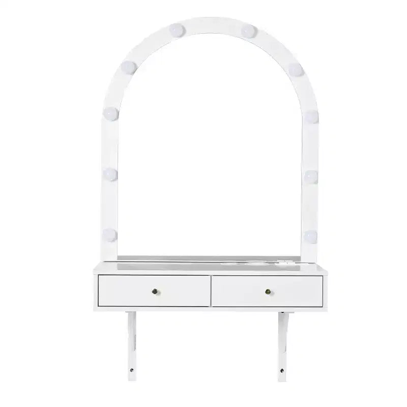 GDFStudio Silas Floating Makeup Vanity Desk with Mirror, 3-Color Lights and Power Outlet