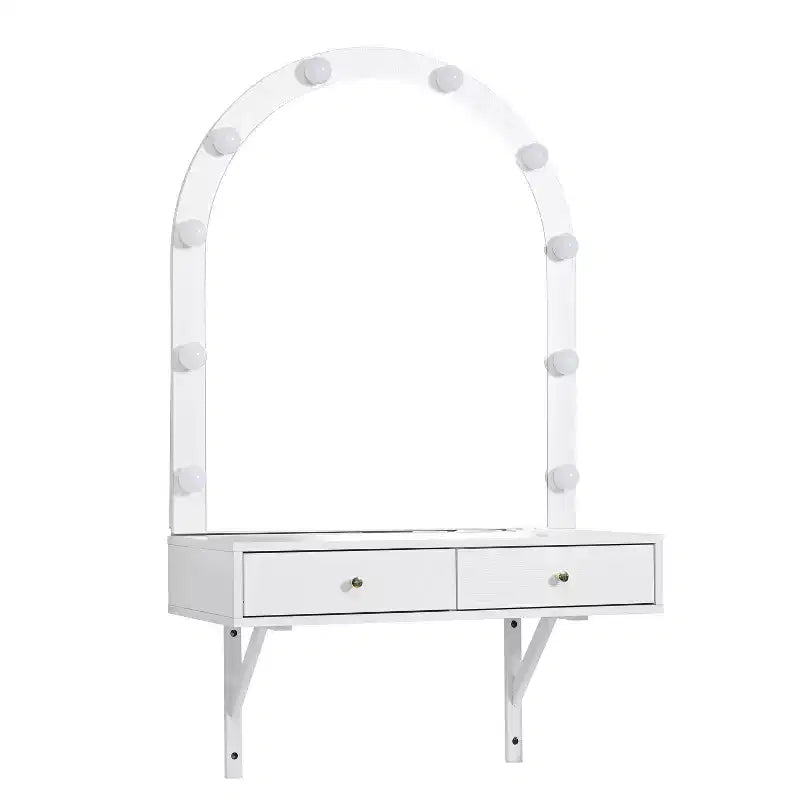GDFStudio Silas Floating Makeup Vanity Desk with Mirror, 3-Color Lights and Power Outlet