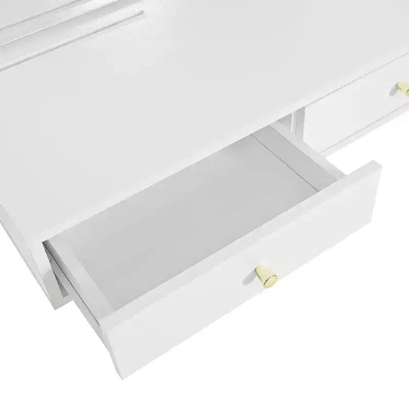 GDFStudio Silas Floating Makeup Vanity Desk with Mirror, 3-Color Lights and Power Outlet
