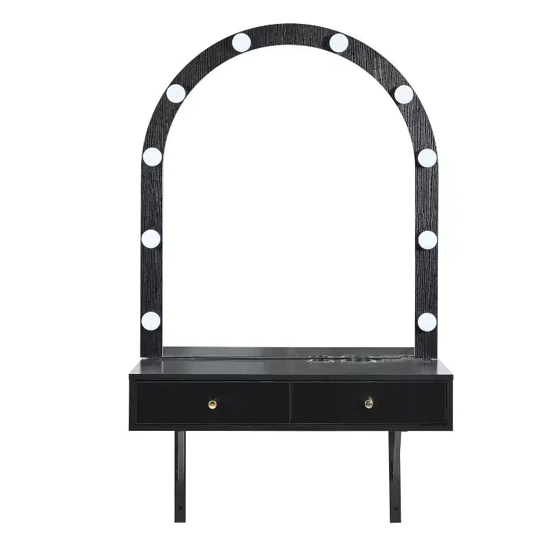 GDFStudio Silas Floating Makeup Vanity Desk with Mirror, 3-Color Lights and Power Outlet