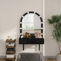 GDFStudio Silas Floating Makeup Vanity Desk with Mirror, 3-Color Lights and Power Outlet