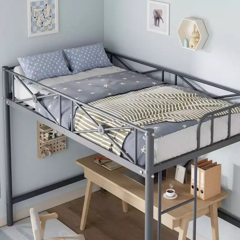 Twin Size Heavy Duty Metal Loft Bed, Modern Steel Frame with Safety Guardrails, Space-Saving for Bedroom & School Use
