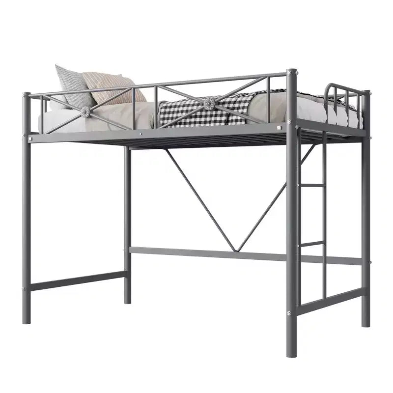 Twin Size Heavy Duty Metal Loft Bed, Modern Steel Frame with Safety Guardrails, Space-Saving for Bedroom & School Use