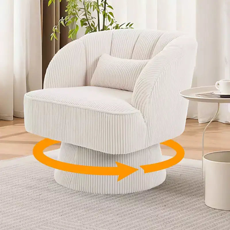 Ultra-Plush Swivel Accent Chair  360 Barrel Lounge with Cloud Padding, Striped Back, Corduroy  Beige
