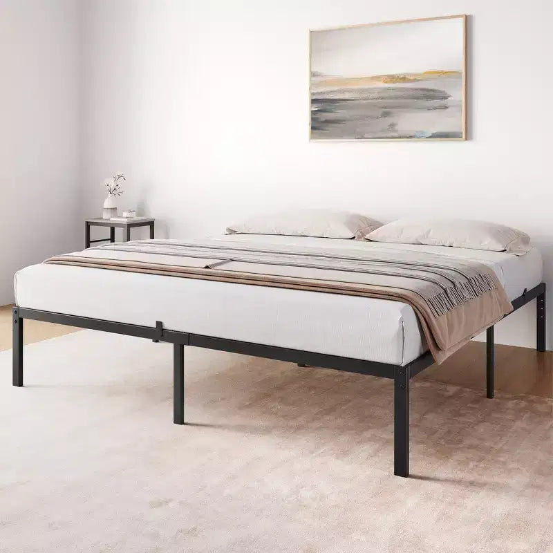 Low platform bed frame for bedroom - maximum weight capacity 800 lbs, no spring mattress required, minimalist design.