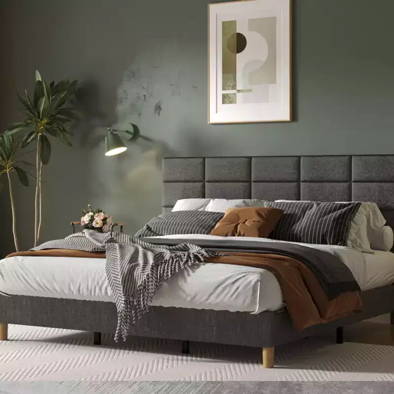 Double bed frame, linen upholstered platform bed frame, adjustable headboard height, no packaging required, gray.
