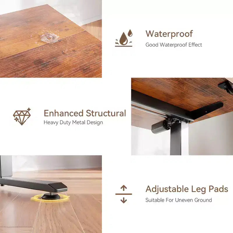 Brown 55 Inch Electric Standing Desk Height Adjustable Computer Table Sit Stand Gaming Desk Home Office Workstation with Memory Presets Storage Bag