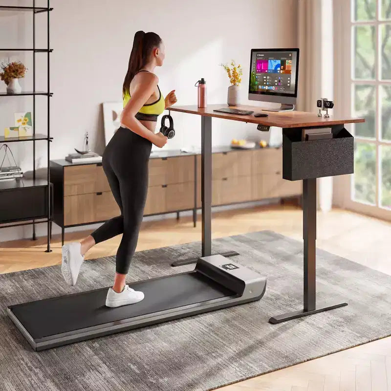 Brown 55 Inch Electric Standing Desk Height Adjustable Computer Table Sit Stand Gaming Desk Home Office Workstation with Memory Presets Storage Bag