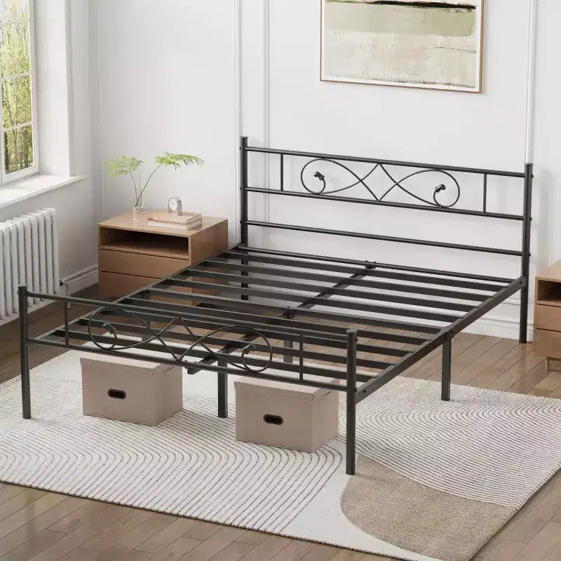 Twin Size Metal Platform Bed Frame with Fist Design Headboard & Footboard, Under Bed Storage