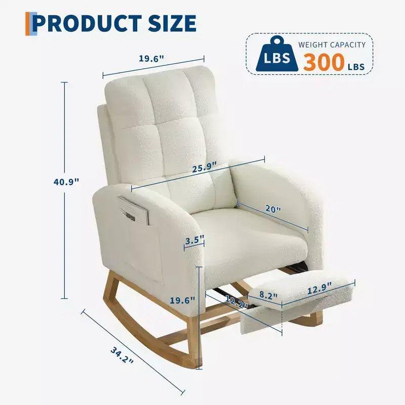 Modern Nursery Rocking Chair, Linen Upholstered Rocking Chair with USB Port & Side Pocket, Rocker Glider for Living Room, Bedroom, Nursing Room