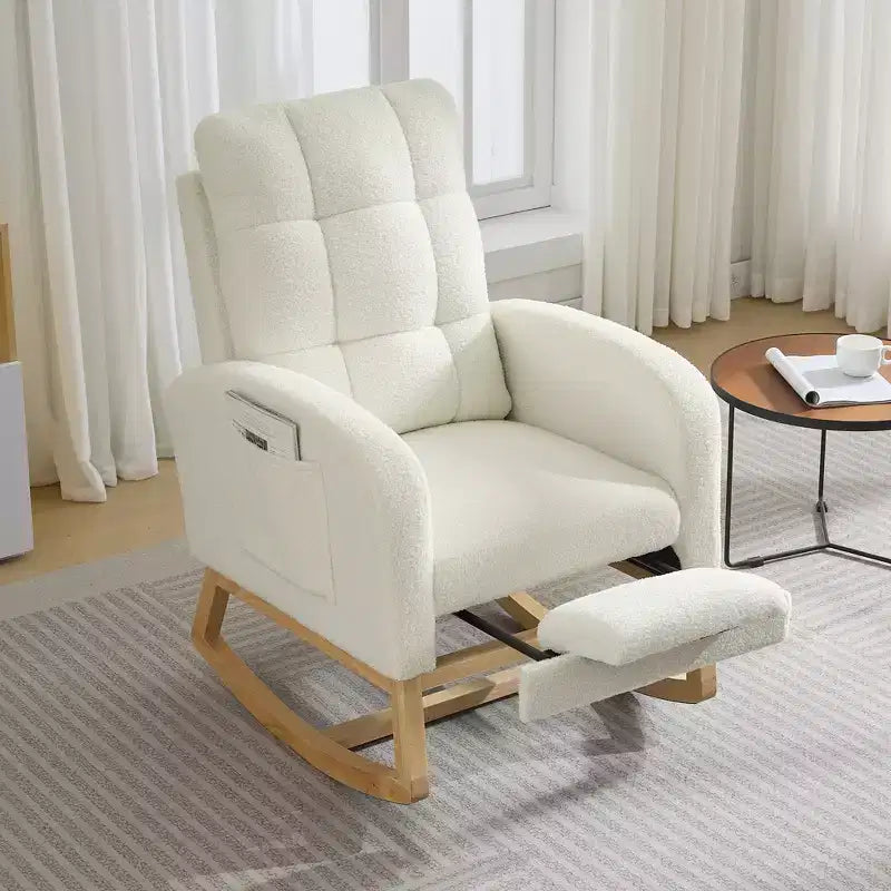 Modern Nursery Rocking Chair, Linen Upholstered Rocking Chair with USB Port & Side Pocket, Rocker Glider for Living Room, Bedroom, Nursing Room