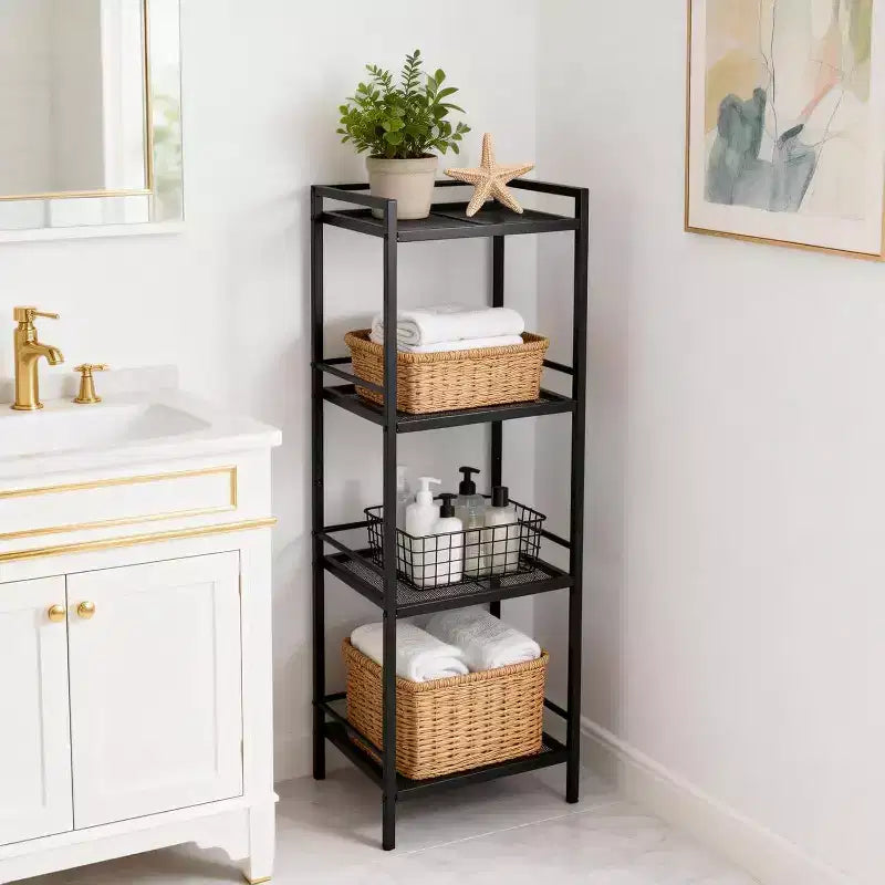 3/4-Tier Metal Standing Shelf Unit, Multifunctional Freestanding Storage Shelf, Space-Saving Organizer for Bathroom, Living Room, Bedroom, Kitchen